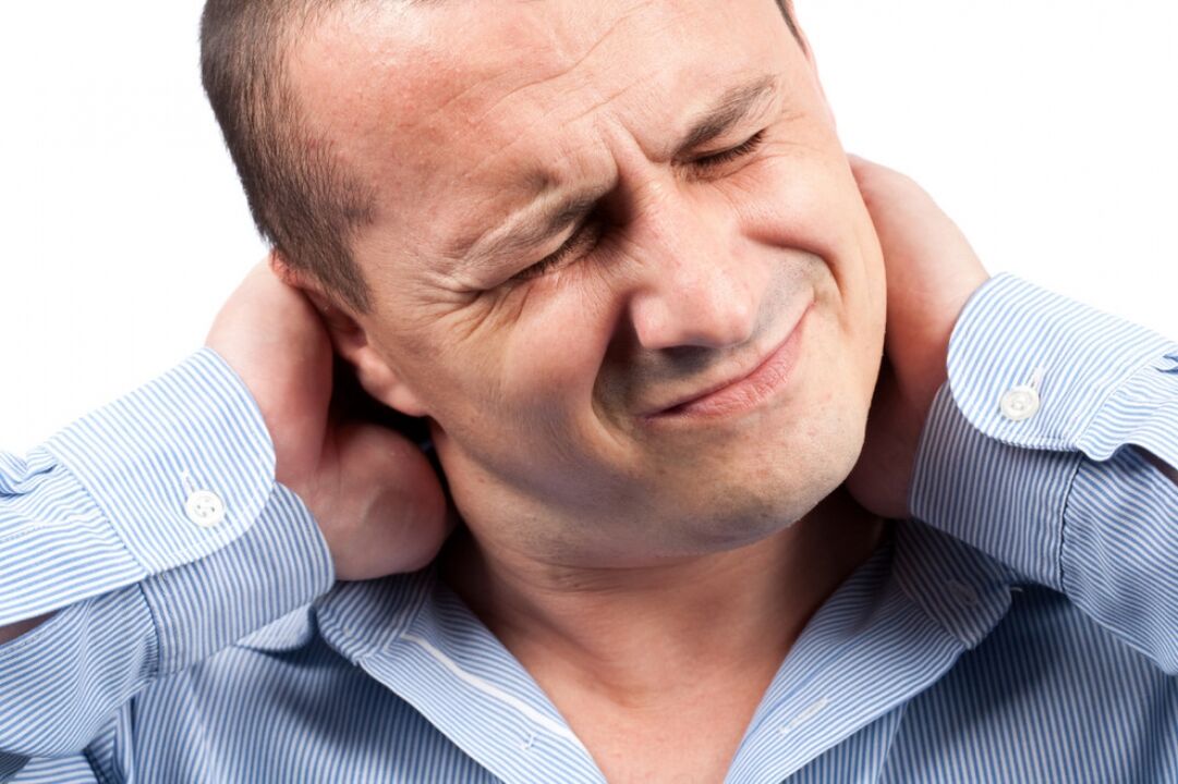 A man's neck hurts due to osteochondrosis.